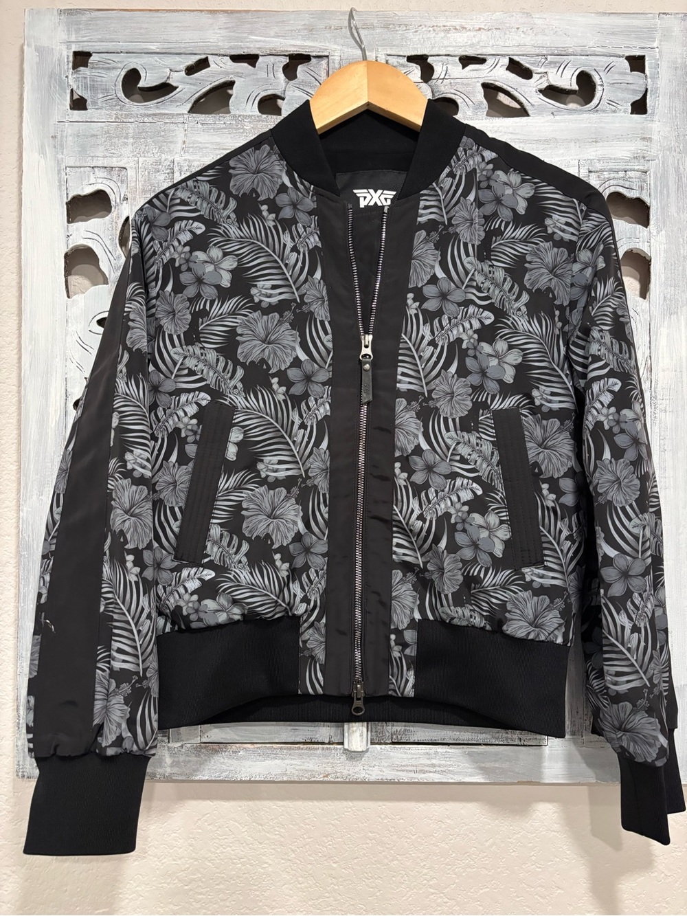NEW PXG Aloha Black & Gray Tropical Floral Full Zip Bomber Jacket Size XS